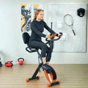 Folding Magnetic Exercise Bike with Resistance Bands & Backrest