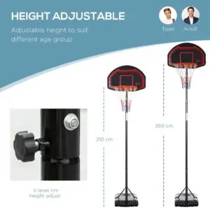 8.5ft Adjustable Basketball Hoop with Fillable Base – 2.1-2.6m