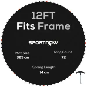 SPORTNOW Replacement Trampoline Mat with Spring Pull Tool, 72 V-Hooks, for 12ft Trampoline using 14cm Springs, Black