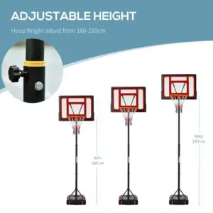 Adjustable Portable Basketball Hoop with Stand and Fillable Base – 160cm-210m Height Range
