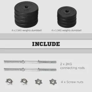 Elite 20kg Adjustable Dumbbell & Barbell Set