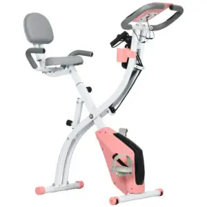 HOMCOM 2-in-1 Folding Exercise Bike with 8-Level Magnetic Resistance, Arm Resistance Band, Pulse Sensor, Pink