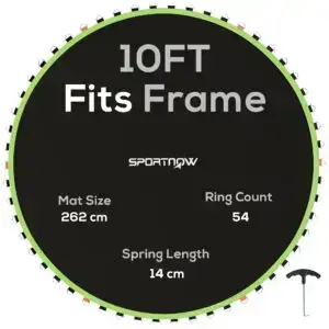 SPORTNOW Trampoline Replacement Mat with Spring Pull Tool, 54 V-Hooks, for 10ft Trampoline using 14cm Springs, Green