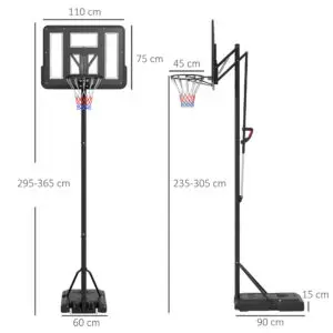 10ft Adjustable Basketball Hoop System with Wheels – SPORTNOW Pro Court Edition (Black)
