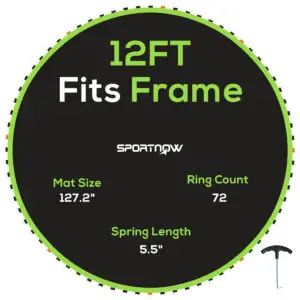 SPORTNOW Replacement Trampoline Mat with Spring Pull Tool, 72 V-Hooks, for 12ft Trampoline using 14cm Springs, Green