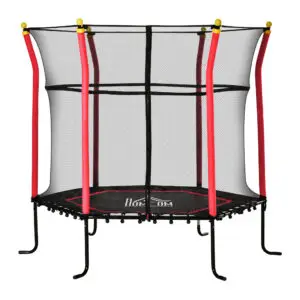 HOMCOM 5.4 FT/ 64 Inch Kids Trampoline With Enclosure Net Mini Indoor Outdoor Trampolines for Child Toddler Age 3-10 Years Red