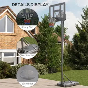 10ft Adjustable Basketball Hoop System with Wheels – SPORTNOW Pro Court Edition (Black)