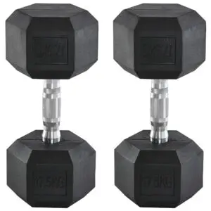 HOMCOM 2x17.5kg Rubber Hex Dumbbell Portable Hand Weights Dumbbell Home Gym Workout Fitness Hand Dumbbell