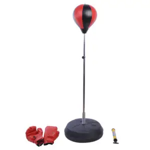 HOMCOM Training Boxing Punch Ball Set 125-145H x Φ43cm with Gloves Air Pump, 4-Position Adjustable Height Freestanding Boxing Speed Ball for Teenagers Exercise Training
