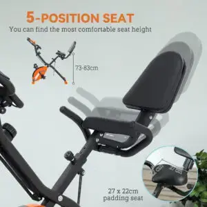 Folding Magnetic Exercise Bike with Resistance Bands & Backrest