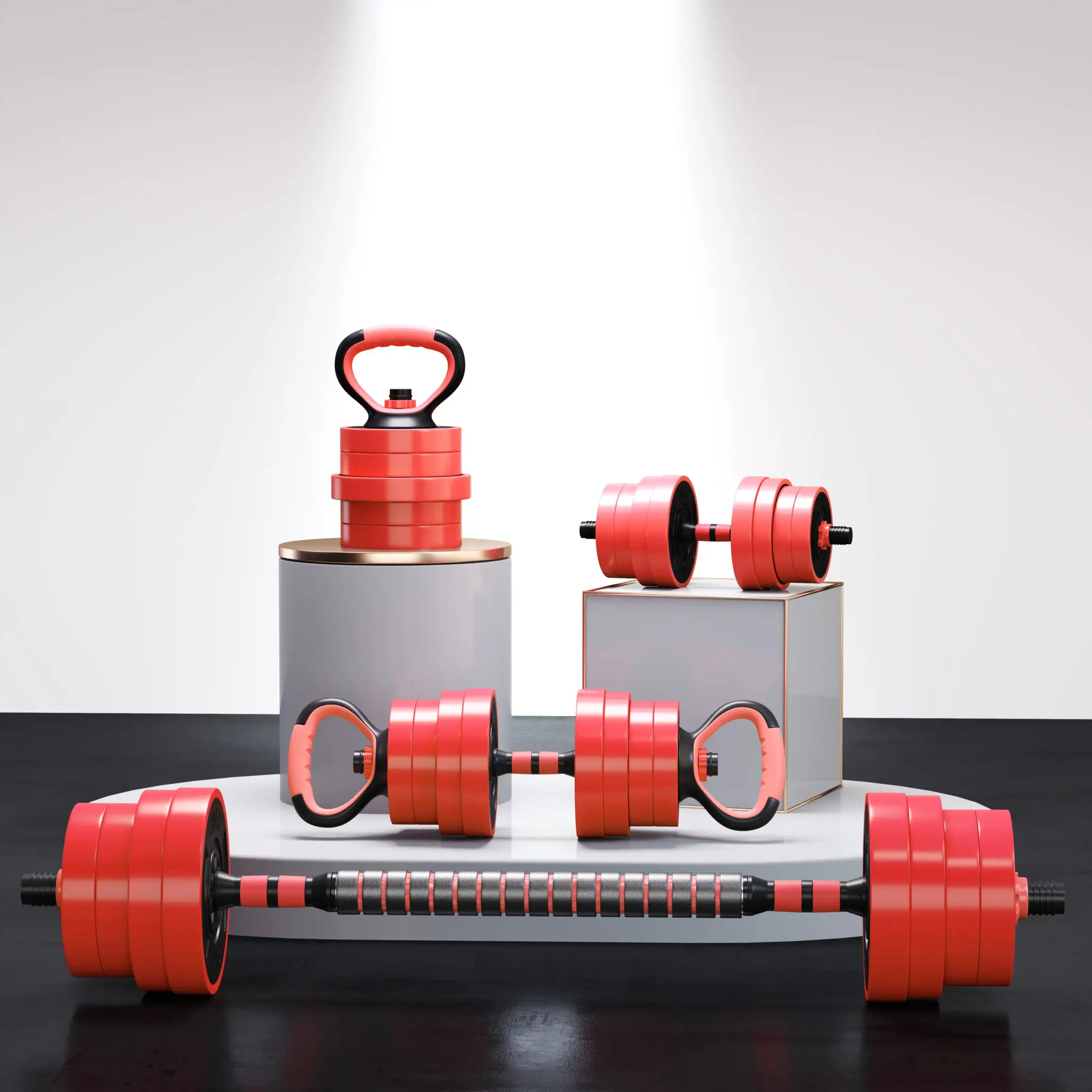Sportnow 30Kg Four-In-One Adjustable Weight Dumbbells Set, Barbell, Kettlebell, Push Up Stand - Red - Image 9