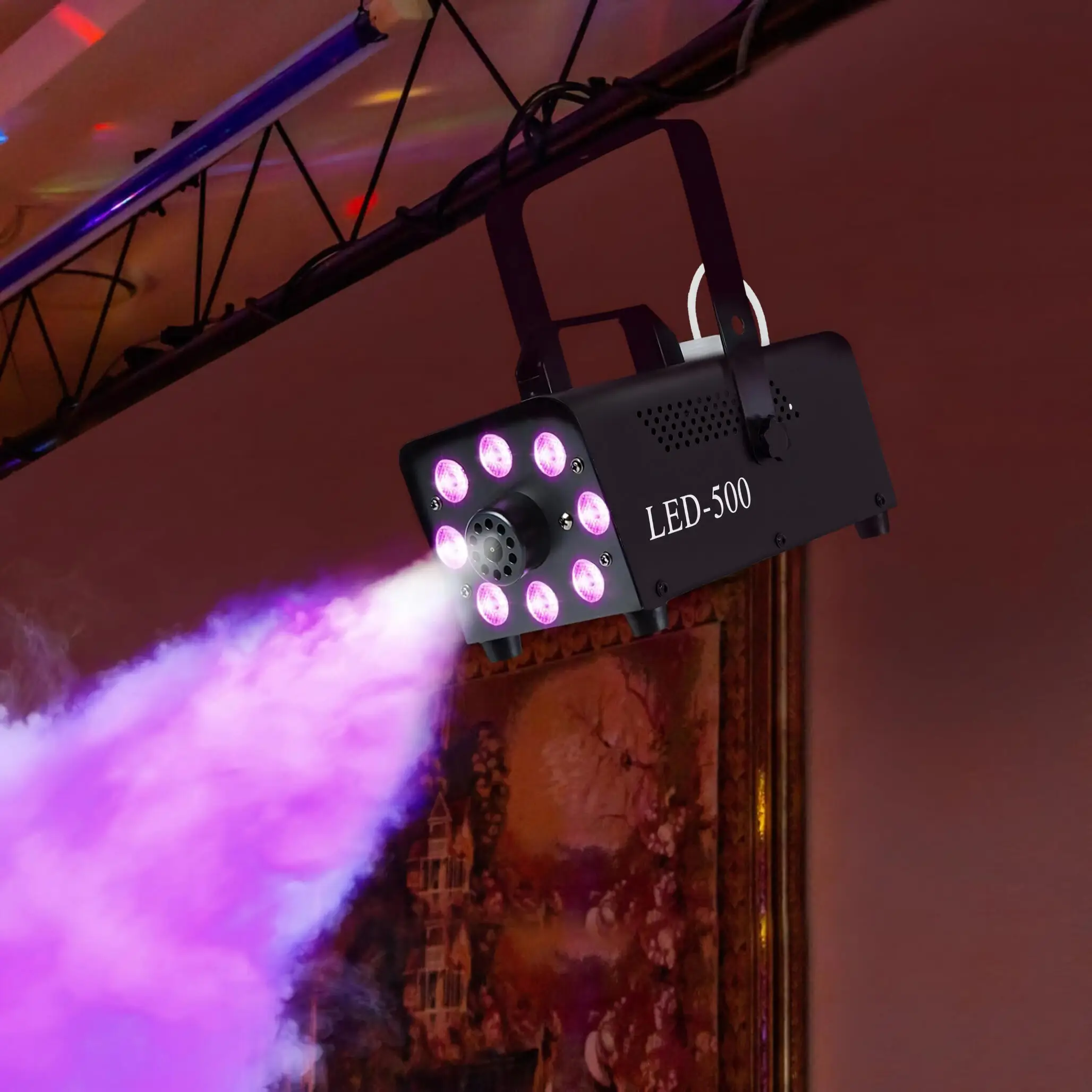 Homcom Smoke Machine With 3 Rgb Led Lights With 13 Colours And 4 Effects, 450W 2000Cfm Fog Machine With Wired And Wireless Remote Controls For Halloween Christmas Wedding Party Disco Dj Stage Effect - Image 2